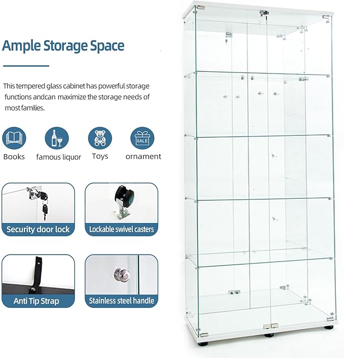 Yoluckea 5 Tiers Glass Display Cabinet - Image 4