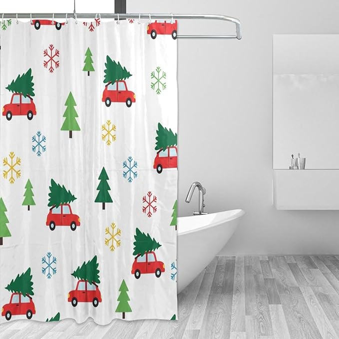 Tree Car Christmas White Shower Curtain Liner 72×72 inch by Unknown