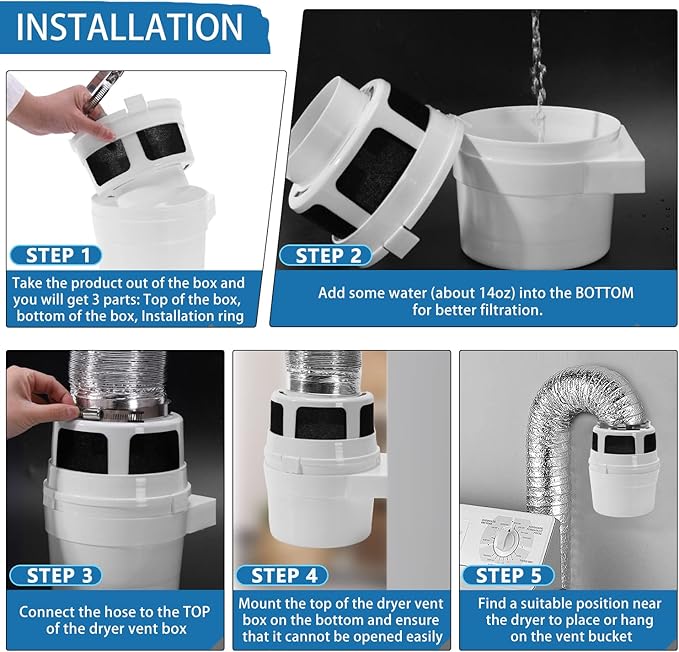 【UPGRADED】NOORNY 3 in1 Indoor Dryer Vent Kit Lint Catcher Bucket Box - Image 5