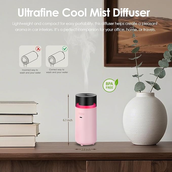 HODEMI Cordless Diffuser for Essential Oil, Portable Cool Mist Aromatherapy Car - Image 3
