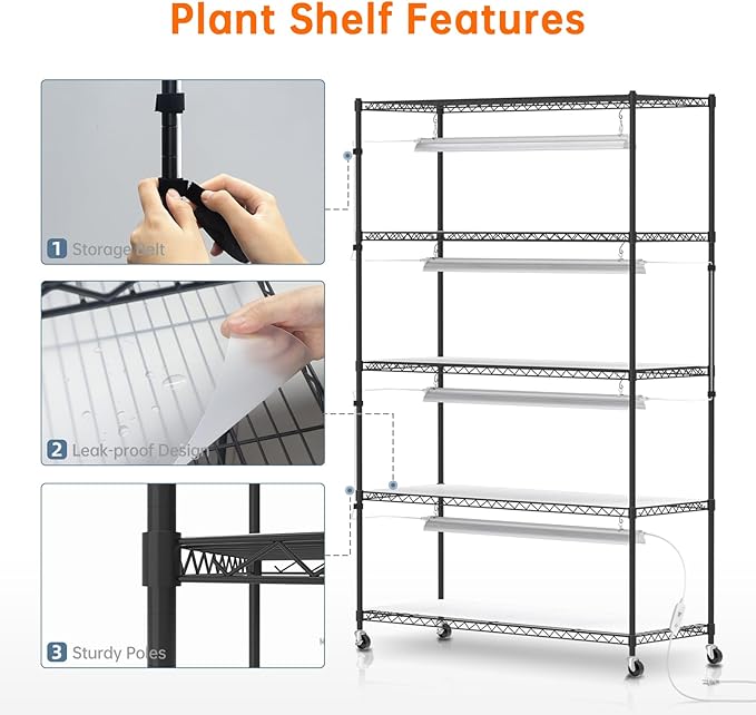 Bstrip Plant Stand with Grow Lights, 5 Tier Large 47.2x17.8x71IN Plant Shelf - Image 7