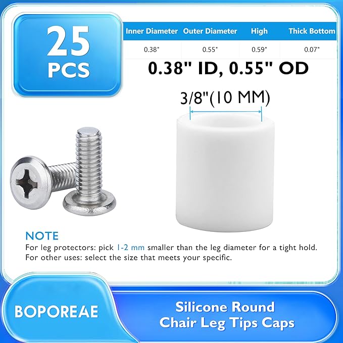 25 Pcs 3/8" Round Chair Leg Tips Caps, Silicone Rubber Furniture Leg Floor - Image 9