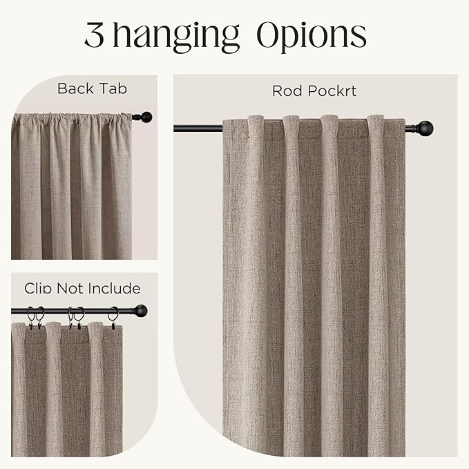 CUCRAF Natural Linen 100% Blackout Curtains 108 Inch Length 2 Panels Set - Image 2