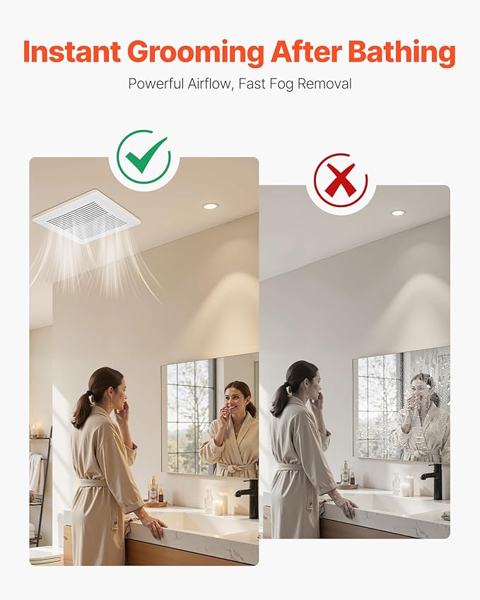 VEVOR Bathroom Exhaust Fan, 110 CFM Bathroom Vent, 1.5 Sones Low-Noise - Image 5