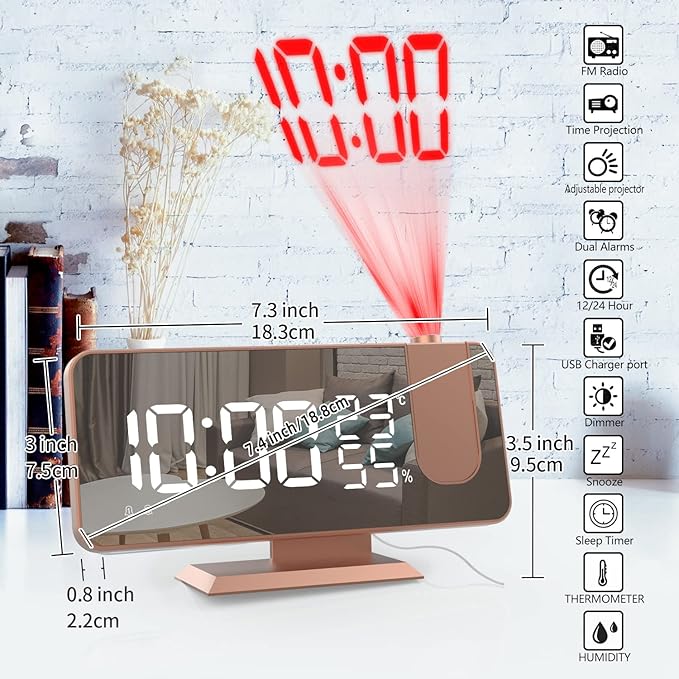 Projection Digital Alarm Clock for Bedrooms, Alarm Clock Radio on Ceiling - Image 7