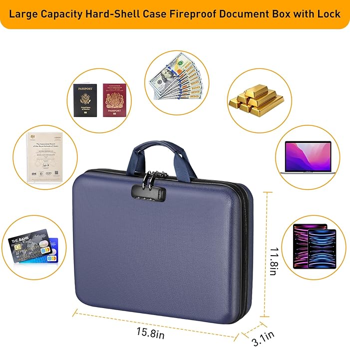 Fireproof Document Organizer Bag, 5200℉ File Organizer Safe Box, Hard Shell - Image 4