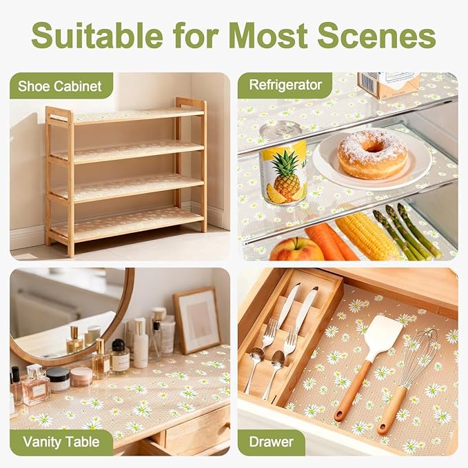 FEXIA Shelf Liner 17.5 Inch x 20 FT Daisy Non Slip Waterproof Cabinet and - Image 7