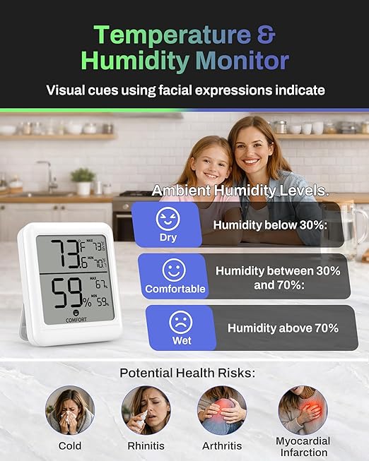 BN-Link Digital Hygrometer Indoor Thermometer Room, Digital Temperature and - Image 2