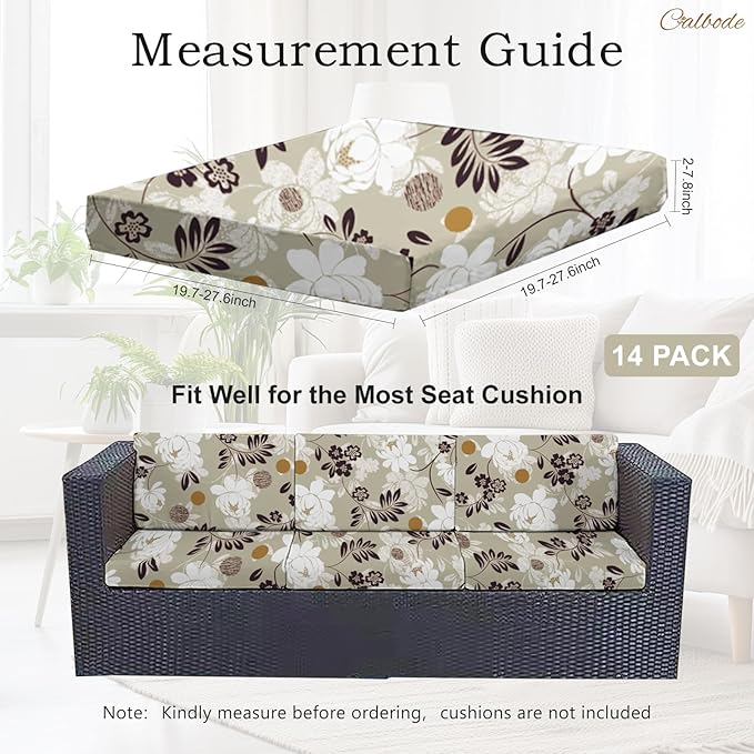 14 Pcs Waterproof Patio Cushion Covers, Floral Printed Stretch Outdoor Sofa - Image 2
