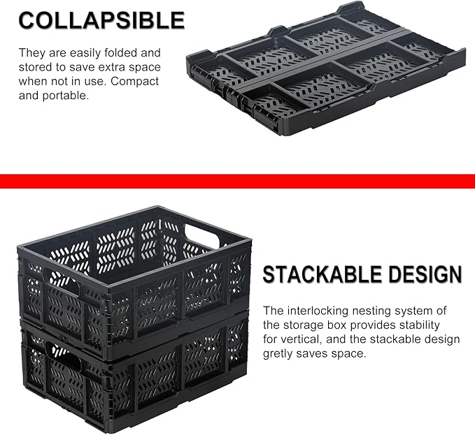 Heavy Duty Plastic Milk Crates for Storage, Collapsible Storage Basket - Image 4