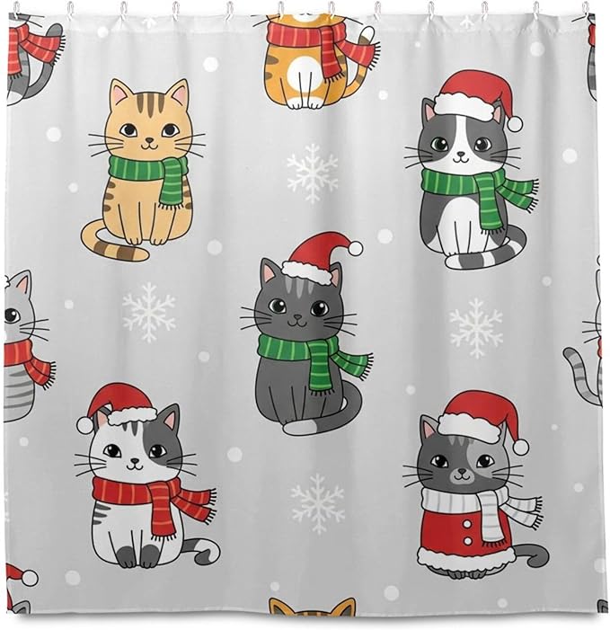 Christmas Cats Gray Shower Curtain Liner 72×72 inch - Image 2