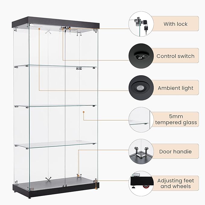 Yoluckea 4 Shelves Glass Display Cabinet - Image 6