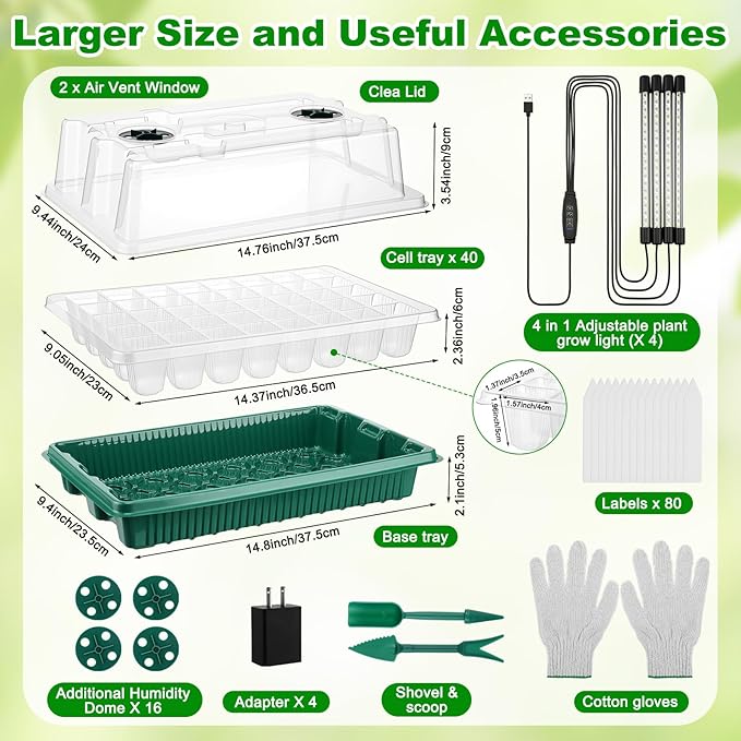 8 Pack Starter Tray with Light, 320 Cells Sprouting Kit Seedling Tray with - Image 2
