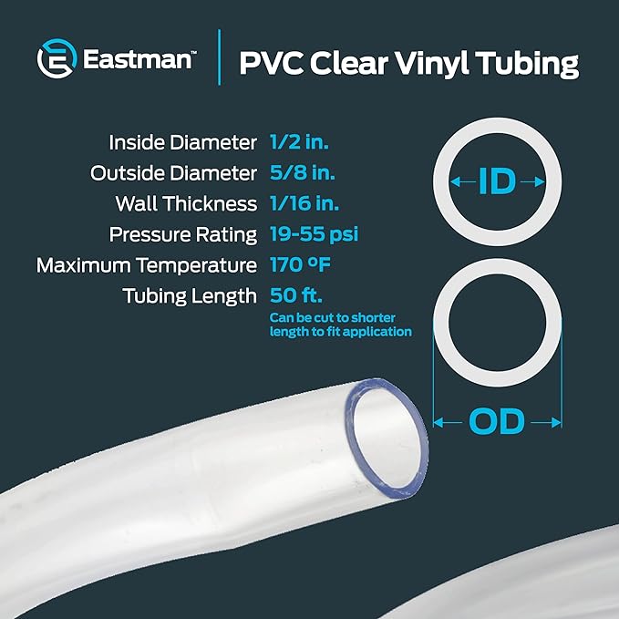 Eastman 1/2 Inch ID PVC Clear Vinyl Tubing, 50 Foot Length - Image 4