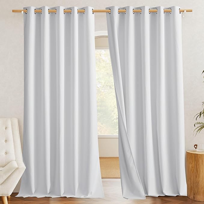 NICETOWN White Linen Curtains, 62 inches Width Each Panel, 120 inches Length by NICETOWN