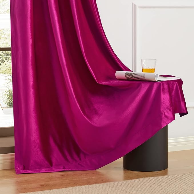BULBUL Living Room Velvet Window Curtains 102 inch Length- 2 Panels Hot Pink - Image 8