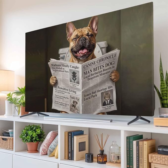 Funny Bulldog Reading Newspaper Indoor TV Cover, Elastic TV Screen Protector by Unknown