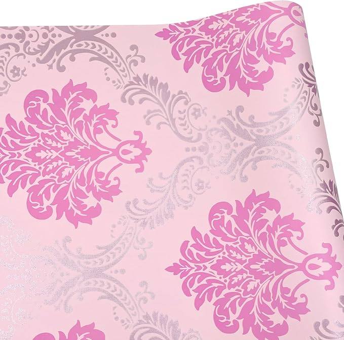 Yifely Vintage Pink Damask Self-Adhesive Shelf Drawer Liner Moisture Proof PVC - Image 9