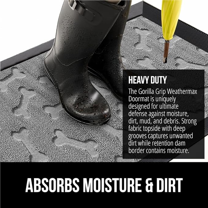 GORILLA GRIP 100% Waterproof All-Season WeatherMax Doormat, US Designed Natural - Image 4