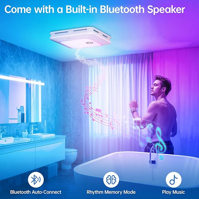 Bathroom Exhaust Fan with Bluetooth Speaker, 230 CFM 1.0 Sone Bathroom Exhaust - Image 6