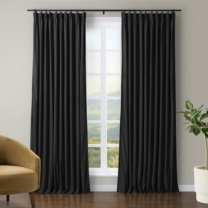 TWOPAGES Luxury Velvet Curtain Pinch Pleated Black Curtain 108 inch Long by TWOPAGES