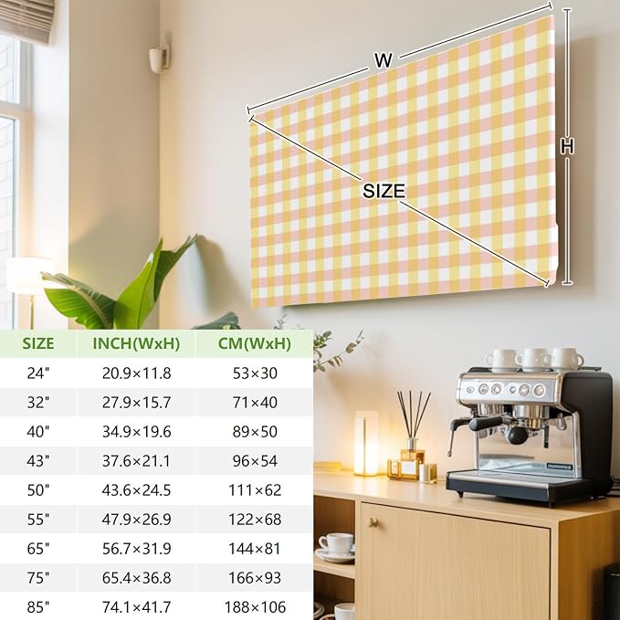 Vintage Yellow Buffalo Plaid Indoor TV Cover, Elastic TV Screen Protector - Image 4