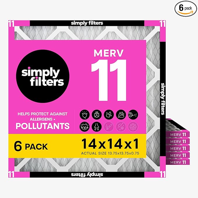 Simply 14x14x1 Air Filter, Merv 11, MPR 1000, 6 Pack, Furnace Air Filter by SimplyFilters