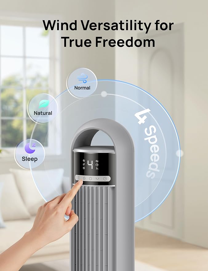 DREO Tower Fan for Bedroom, 4 Speeds, 3 Modes Standing Fans for Room - Image 6