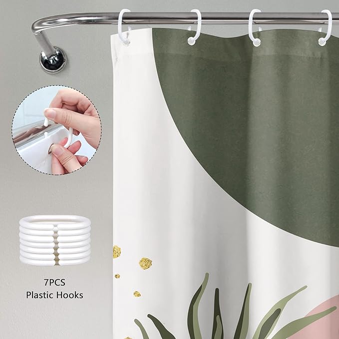 Small Stall Boho Shower Curtain 36Wx72H RV Green Pink Modern Mid Century - Image 5