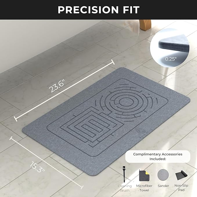 Stone Bath Mat Set – Diatomaceous Earth Bathroom Mat & Stone Drying Mat - Image 2
