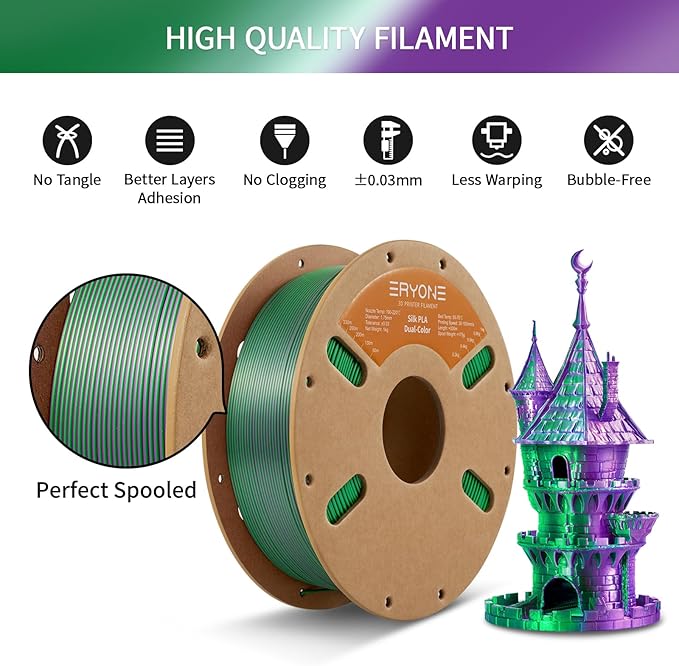 ERYONE Silk Dual Color PLA Filament 3D Printer 1.75mm +/- 0.03mm, Bicolor - Image 5