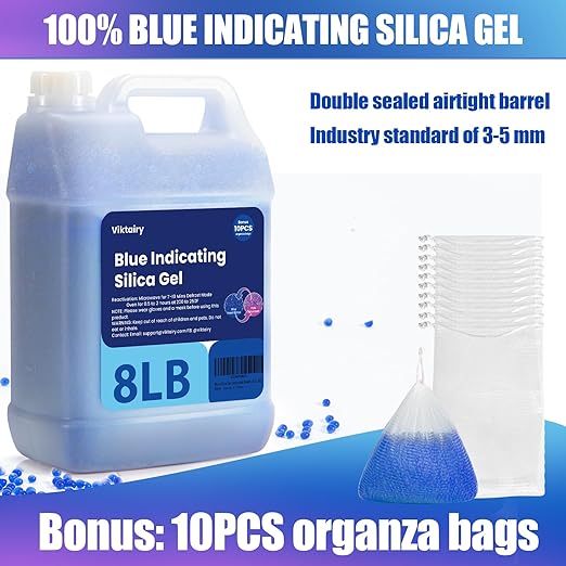 8LBS Silica Gel Desiccant Beads, Premium Blue Indicating Reusable Desiccant Bulk - Image 4