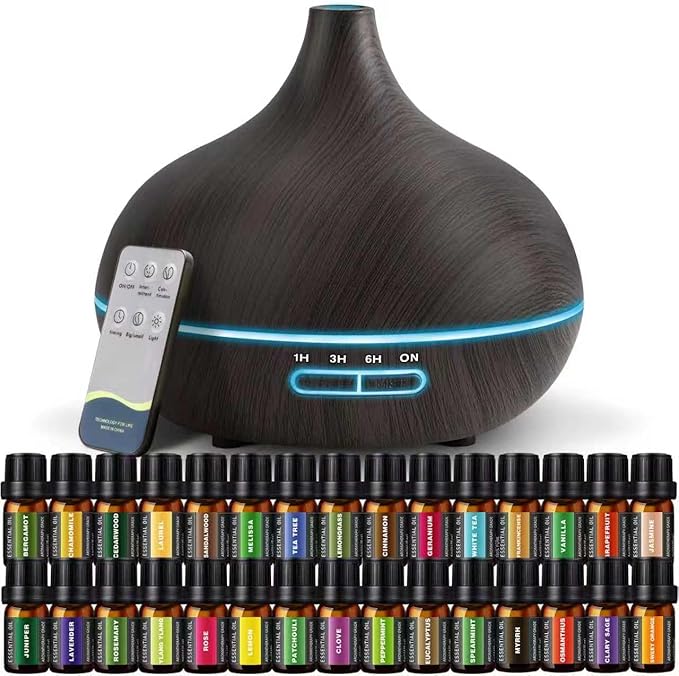 SACATR 550ml Oil Diffuser with 30x5 mL Essential Oils, Ultrasonic Technology by SACATR