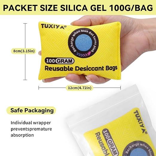 12Pack Rechargeable Silica Gel Desiccant Packets, Color Indicating Desiccant - Image 2