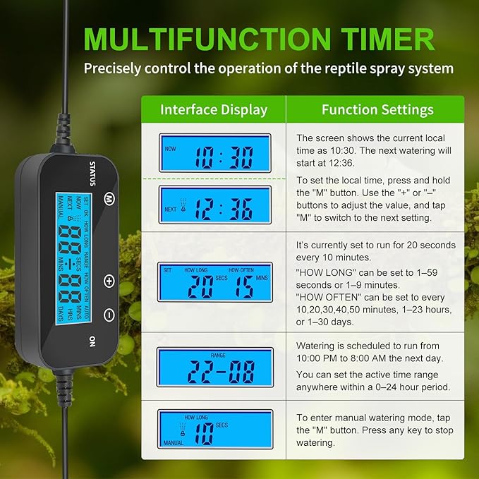 Reptile Mister System, External Timer & 360° Adjustable Nozzle, Humidifier - Image 3