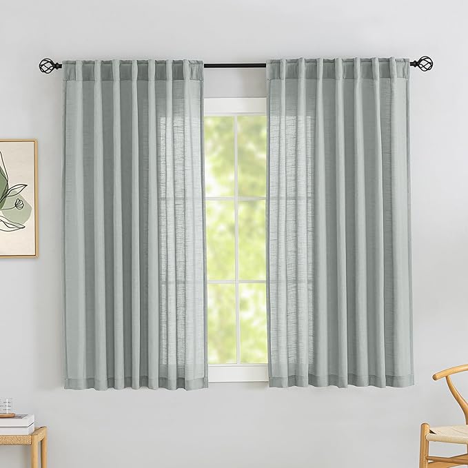 Real Linen Textured Curtains for Boy' Bedroom 64 Inches Long, Light Grey 2 by DONREN