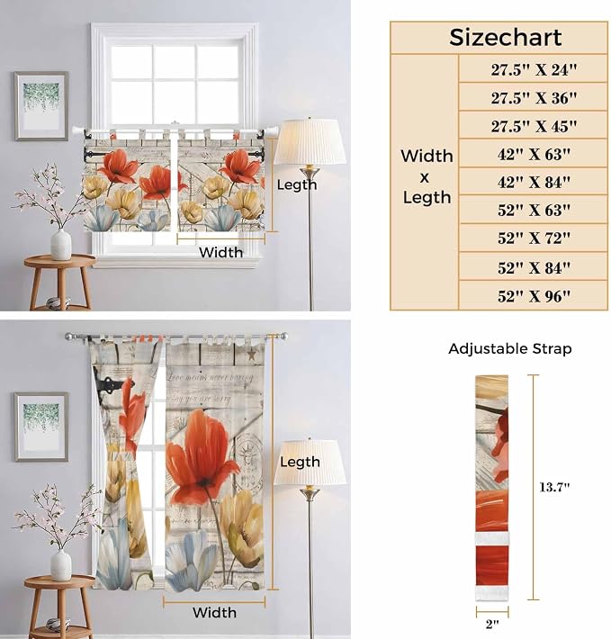 Retro Floral Bedroom Curtains 72 Inch Length, Window Curtains Tab Top - Image 8