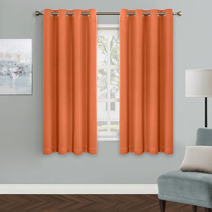 MYSKY HOME Orange Bedroom Curtains 63 Inch Long Blackout Curtains by MYSKYHOME