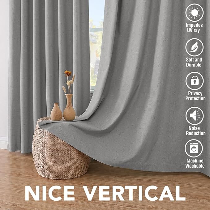 H.VERSAILTEX Linen Blackout Curtains 45 Inches Long 100% Blackout Thermal - Image 7