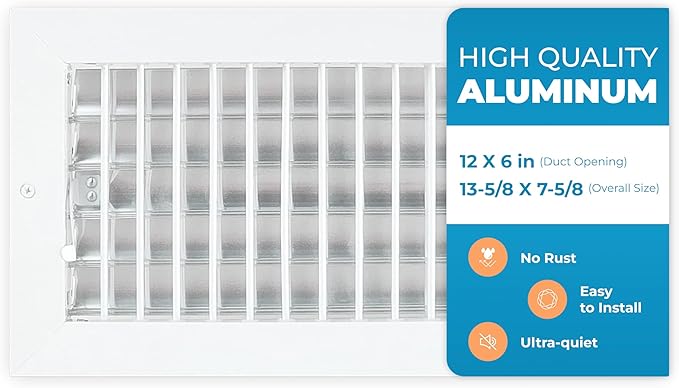 Aluminum 12 x 6 In Heater Vent Deflector Wall AC Grille – Premium Register Vent by Air360