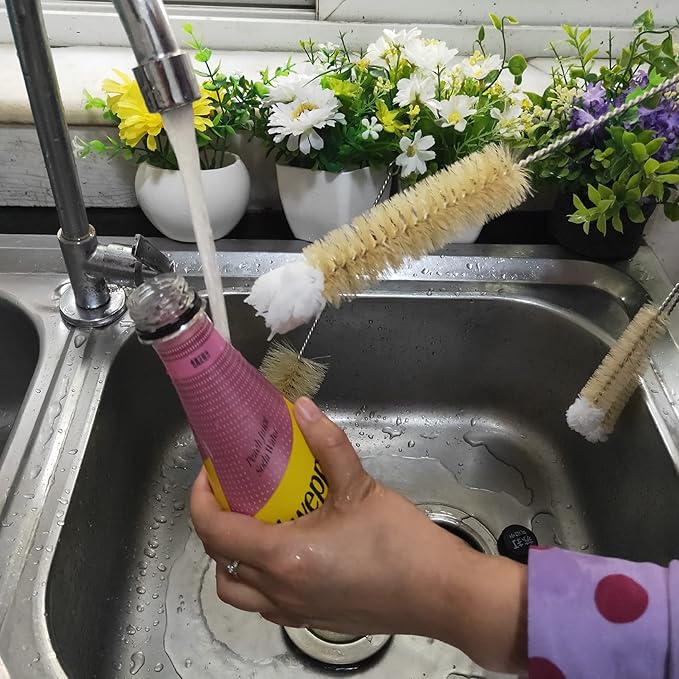 NewFerU Stainless Steel Soda Bottle Cleaning Brush Set in Natural Boar Bristle - Image 5