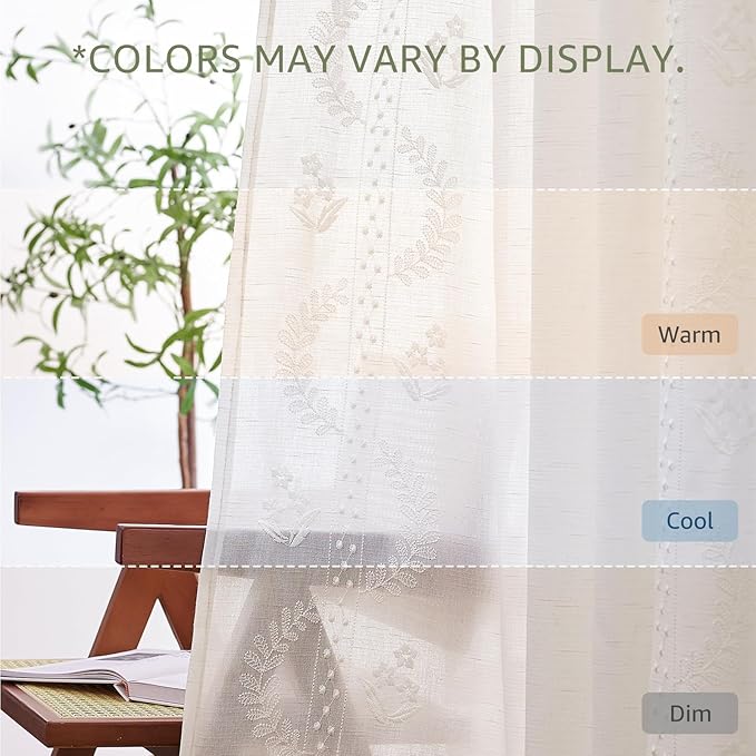jinchan Belrose Linen Curtains for Bedroom Floral Curtains 96 Inch Length Linen - Image 8