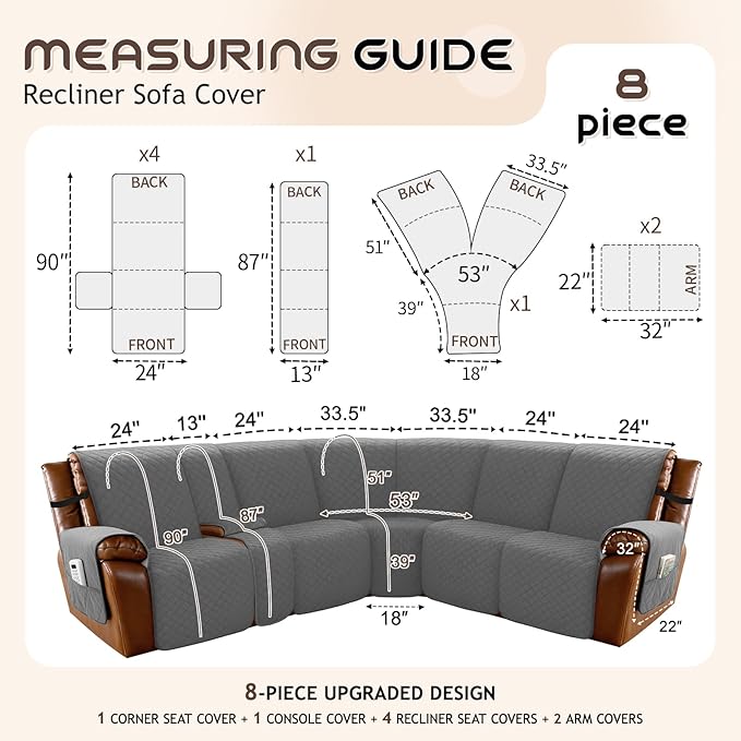 Arfntevss Waterproof Recliner Sectional Couch Covers - Image 5