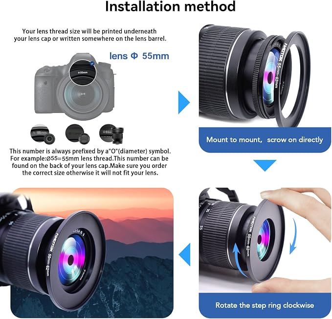 55mm Lens to 62mm Camera Lens Adapter, 55mm to 62mm Filter Step-up Ring Adapter - Image 5