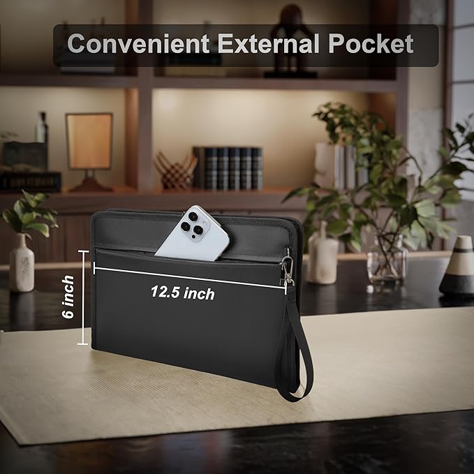 Fireproof Document Bag with Lock，13"×9.2" Fireproof Money Bag，with Zipper and - Image 5