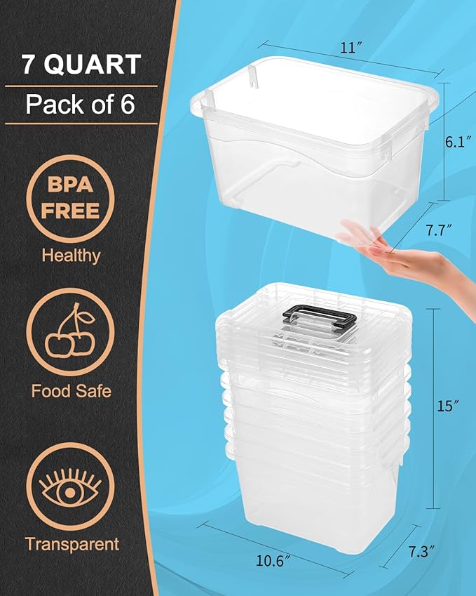 Plastic Storage Bins with Lids 6 Packs, 7 Quart Storage Organizer Bins with - Image 2