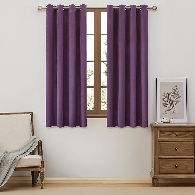 BULBUL Violet Velvet Curtains 63 inch Luxury Elegant Purple Living Room Curtain by ModernShinyVelvetCurtains
