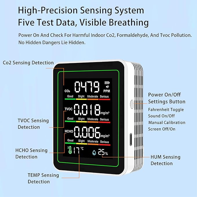 Professional Indoor Air Quality Monitor, 5 in 1 Portable Smartair Quality Tester - Image 6