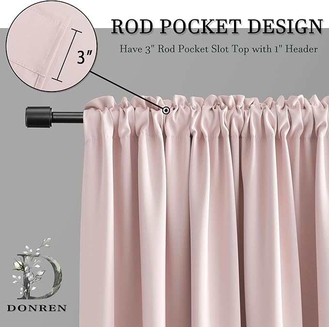 DONREN Light Pink Blackout Curtains 63 Inches Long - Image 3