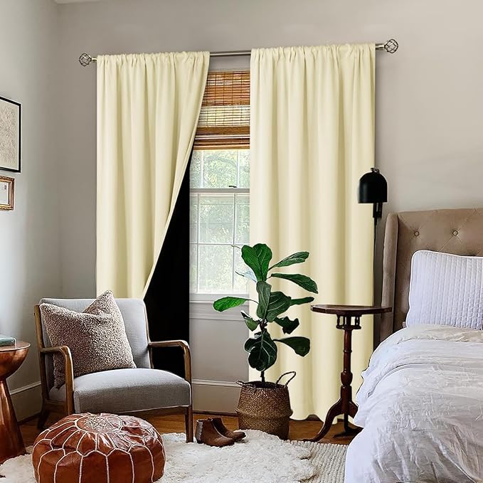 BGment Cream Blackout Curtains for Living Room 95 Inch Long 2 Panels Set - Image 2
